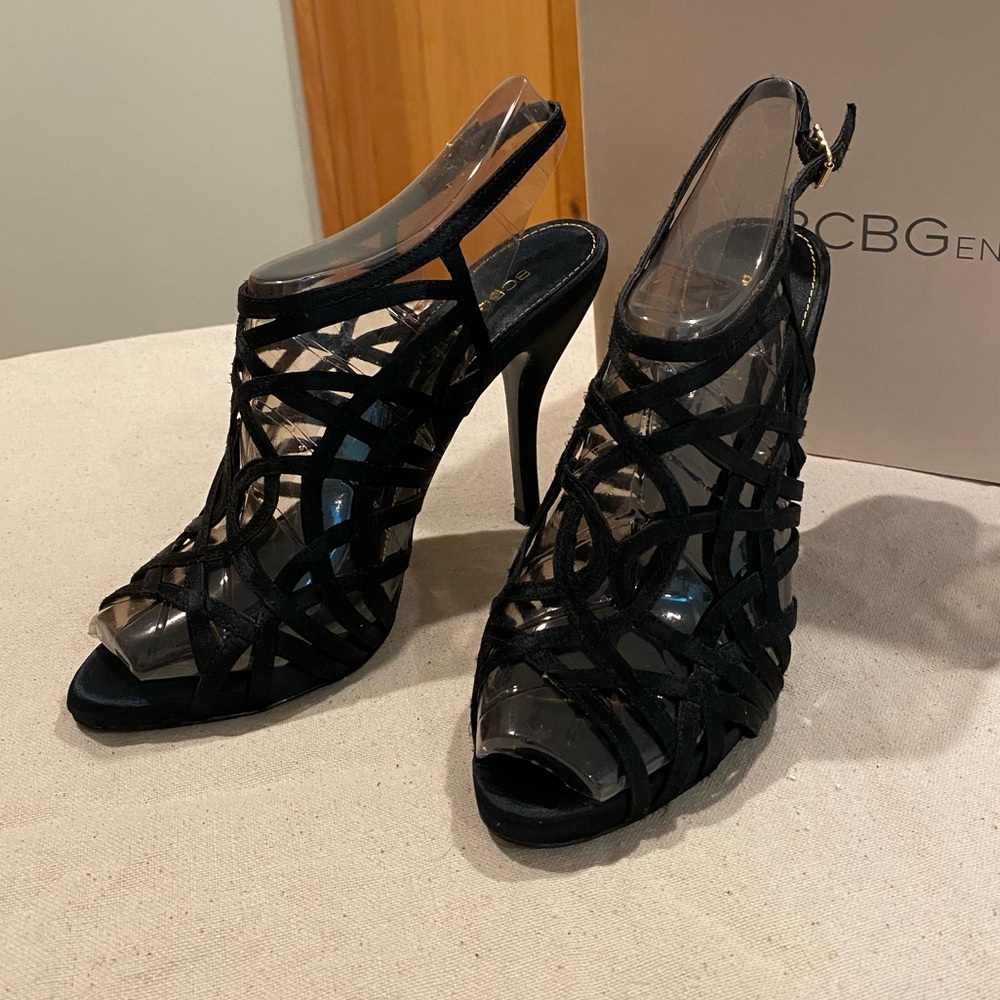 BCBG stilettos, lattice design in satin. gorgeous! Only worn a couple times.